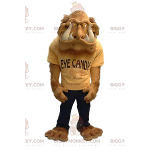 BIGGYMONKEY™ Costume da mascotte Mostro beige peloso con denti