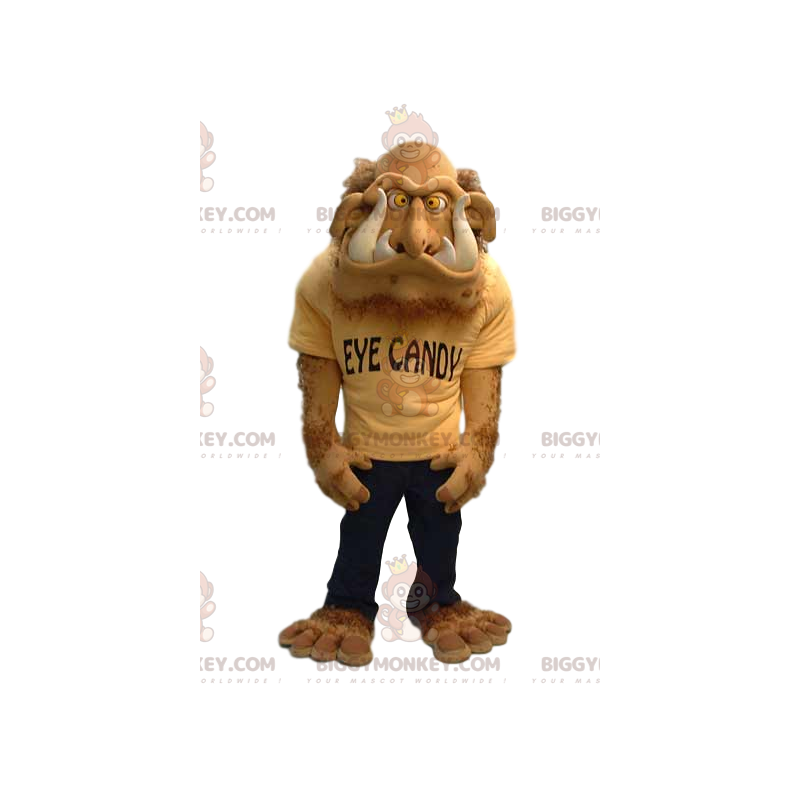 Disfraz de mascota BIGGYMONKEY™ Monstruo beige peludo con Disfraz de mascota BIGGYMONKEY™ Monstruo beige peludo con