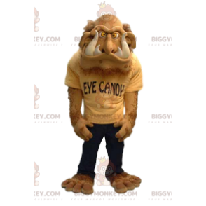 BIGGYMONKEY™ maskotdräkt lurvigt beige monster med enorma tänder - Monster maskot - BIGGYMONKEY_012634 - BiggyMonkey.com