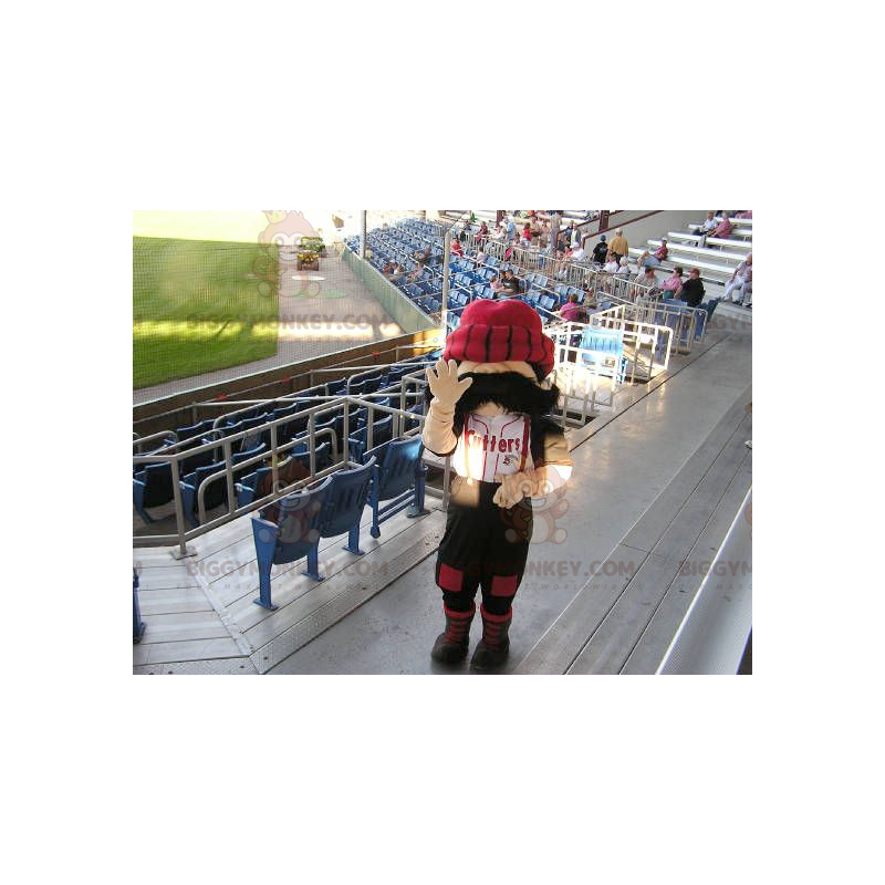 BIGGYMONKEY™ Mascot Costume of Mustachioed Man with Big Red Hat