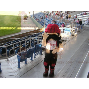 BIGGYMONKEY™ Mascot Costume of Mustachioed Man with Big Red Hat