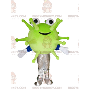Smiling Green Virus BIGGYMONKEY™ Mascot Costume. virus costume