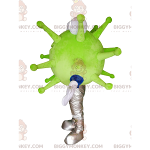 Traje de mascote BIGGYMONKEY™ do vírus verde sorridente.