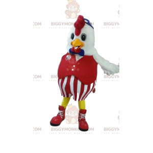 Chicken BIGGYMONKEY™ Mascot Costume in Red Suit. chicken