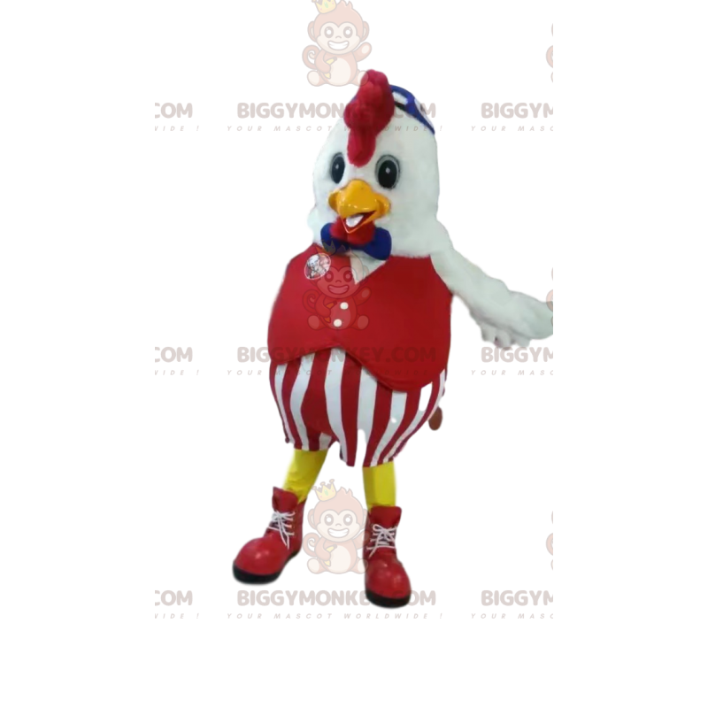 Costume de mascotte BIGGYMONKEY™ de poulet en costume rouge.