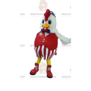 Chicken BIGGYMONKEY™ Mascot Costume in Red Suit. chicken