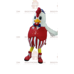 Kyckling BIGGYMONKEY™ maskotdräkt i röd kostym. kyckling kostym