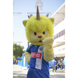 Στολή μασκότ Fantastic Creature Yellow Bear BIGGYMONKEY™ με κέρατα - Μασκότ αρκούδας - BIGGYMONKEY_01457 - BiggyMonkey.com