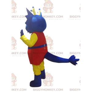 BIGGYMONKEY™ costume da mascotte di drago blu in abito rosso.