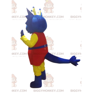 Costume de mascotte BIGGYMONKEY™ de dragon bleu en tenue rouge.