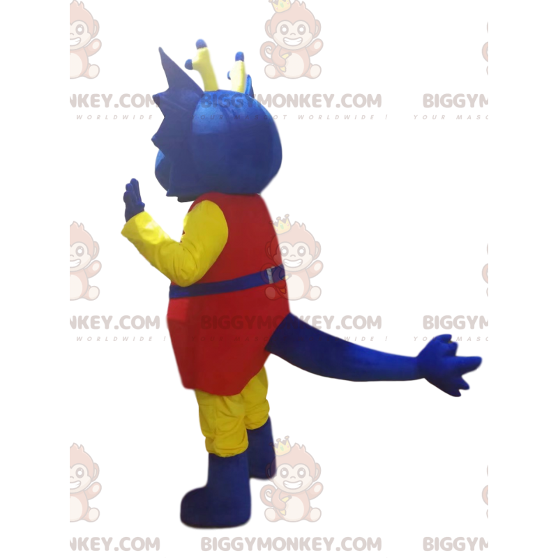 Costume de mascotte BIGGYMONKEY™ de dragon bleu en tenue rouge. Costume de mascotte BIGGYMONKEY™ de dragon bleu en tenue rouge.