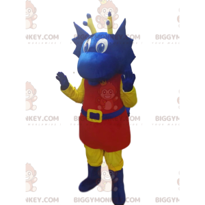 Costume de mascotte BIGGYMONKEY™ de dragon bleu en tenue rouge.