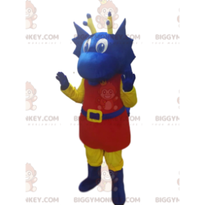 Disfraz de mascota BIGGYMONKEY™ de dragón azul con traje rojo.