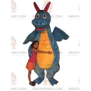 Blue and Yellow Dragon BIGGYMONKEY™ Mascot Costume. dragon