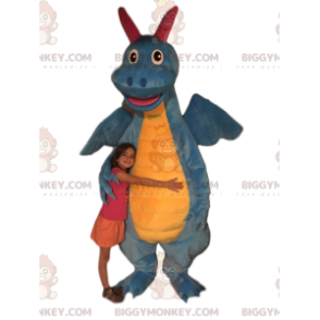 Blauwe en gele draak BIGGYMONKEY™ mascottekostuum.