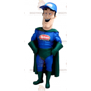 BIGGYMONKEY™ Mascot Costume Blue and Green Outfit Superhero -