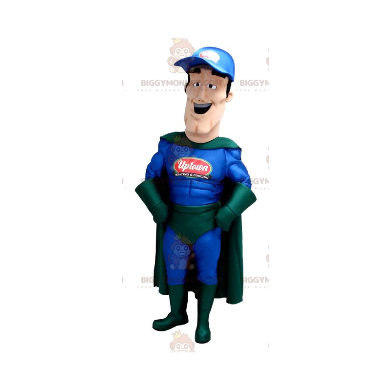 BIGGYMONKEY™ Mascot Costume Blue and Green Outfit Superhero -