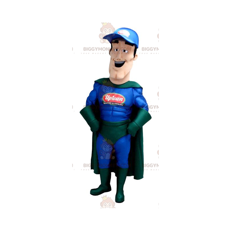 BIGGYMONKEY™ Maskotdräkt Blå och grön outfit superhjälte - BIGGYMONKEY™ Maskotdräkt Blå och grön outfit superhjälte -