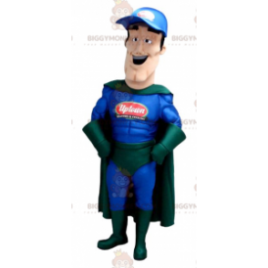 BIGGYMONKEY™ Mascot Costume Blue and Green Outfit Superhero -
