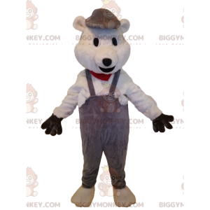 Bär BIGGYMONKEY™ Maskottchenkostüm mit grauem Overall.