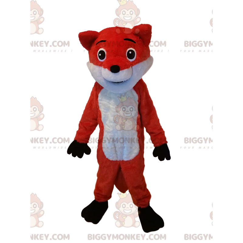Fantasia de mascote BIGGYMONKEY™ de raposa laranja e branca. Fantasia de mascote BIGGYMONKEY™ de raposa laranja e branca.