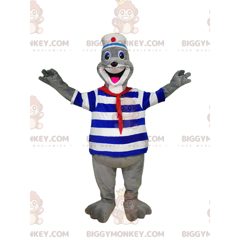 BIGGYMONKEY™ mascot costume of enthusiastic seal in sailor