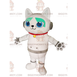 White cat BIGGYMONKEY™ mascot costume with headphones. white
