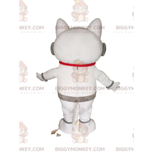 Kostým maskota bílé kočky BIGGYMONKEY™ se sluchátky. kostým