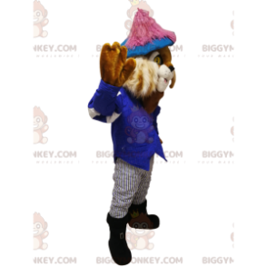 BIGGYMONKEY™ Puss in Boots maskotdräkt med en snygg blå