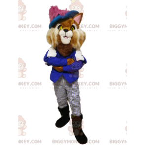 BIGGYMONKEY™ Puss in Boots maskotkostume med en flot blå skjorte. - Masker berømte mennesker - BiggyMonkey.com
