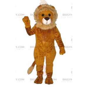 Kostým BIGGYMONKEY™ Soft and Furry Orange and Tan Lion Maskot –