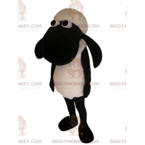 Ασπρόμαυρη στολή μασκότ προβάτων BIGGYMONKEY™. στολή προβάτου -