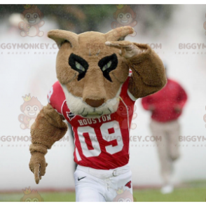 BIGGYMONKEY™ maskotdräkt Brun vit och svart tiger i röda sportkläder - Tiger maskot - BIGGYMONKEY_01464 - BiggyMonkey.com