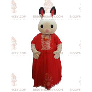 Bunny BIGGYMONKEY™ mascot costume with red lace dress. -