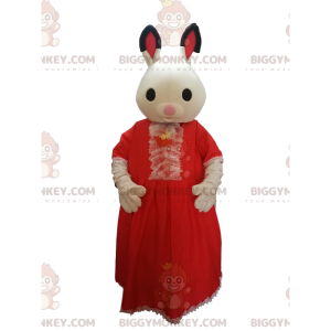 Bunny BIGGYMONKEY™ maskotkostyme med rød blondekjole. - Kanin maskot - BIGGYMONKEY_012691 - BiggyMonkey.com