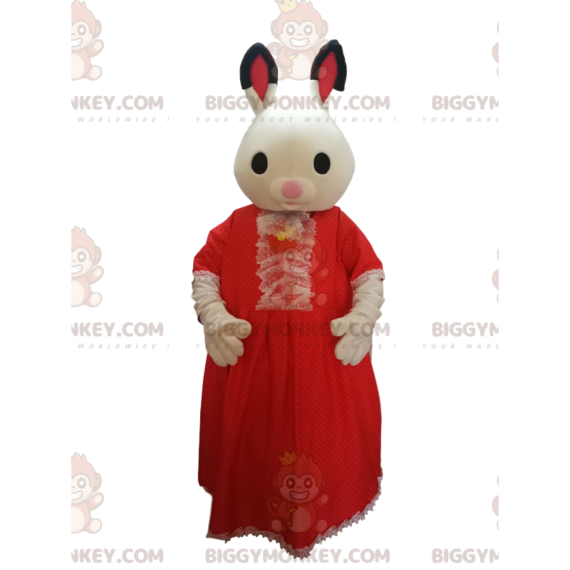Mascotte kostuum konijn BIGGYMONKEY™ met rode kanten jurk. - Mascotte kostuum konijn BIGGYMONKEY™ met rode kanten jurk. -
