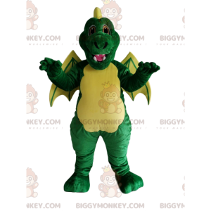 Groene en gele draak BIGGYMONKEY™ mascottekostuum.