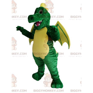 Costume de mascotte BIGGYMONKEY™ de dragon vert et jaune.