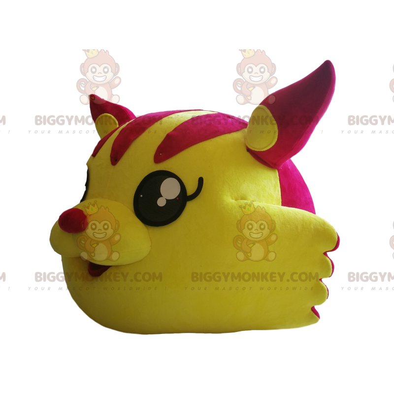 BIGGYMONKEY™ mascot costume of fushia and yellow cat head. -