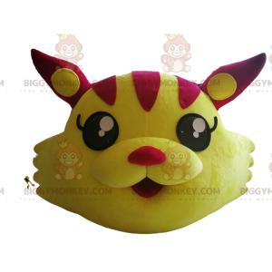 BIGGYMONKEY™ mascot costume of fushia and yellow cat head. -