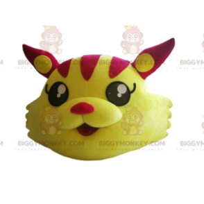 BIGGYMONKEY™ mascot costume of fushia and yellow cat head. -