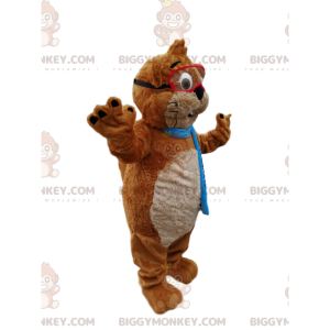 BIGGYMONKEY™ Brown and White Beaver Mascot Costume with Glasses