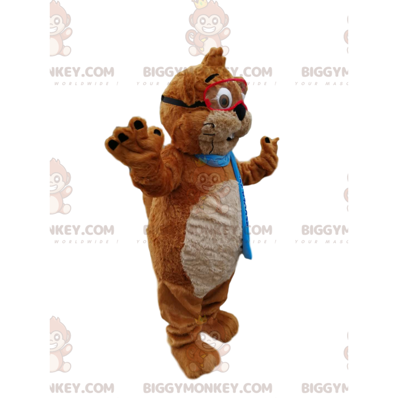 Costume de mascotte BIGGYMONKEY™ de castor marron et blanc avec Costume de mascotte BIGGYMONKEY™ de castor marron et blanc avec