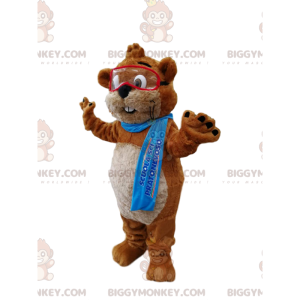BIGGYMONKEY™ Mascottekostuum van bruine en witte bever met bril