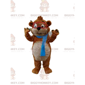 BIGGYMONKEY™ Brown and White Beaver Mascot Costume with Glasses