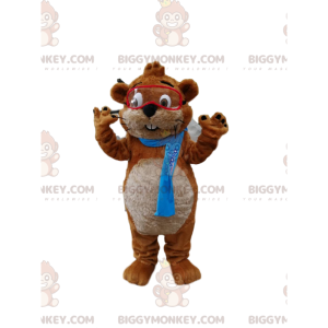 BIGGYMONKEY™ Mascottekostuum van bruine en witte bever met bril