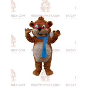 BIGGYMONKEY™ Mascottekostuum van bruine en witte bever met bril