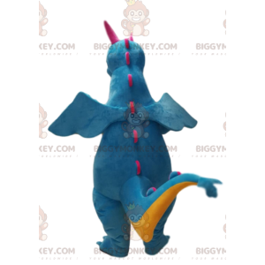 Very smiling blue and yellow dragon BIGGYMONKEY™ mascot