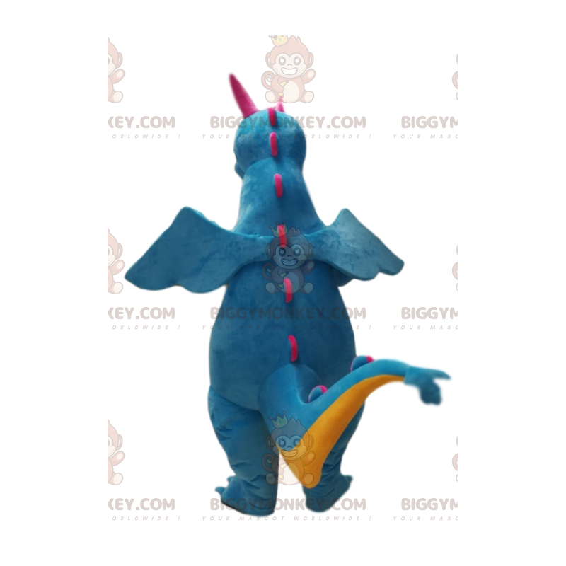 Disfraz de mascota dragón azul y amarillo muy sonriente BIGGYMONKEY™. traje de dragón - Mascota del dragón - BiggyMonkey.com