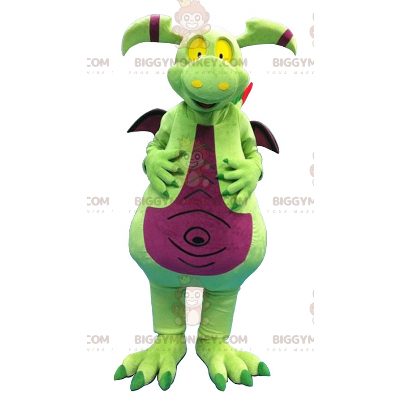 Costume de mascotte BIGGYMONKEY™ de dragon vert et violet -